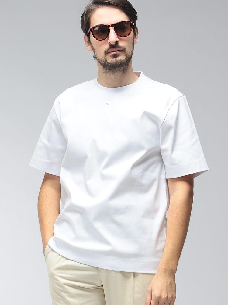 FENDI (フェンディ) メンズ Tシャツ 半袖 ロゴ ワンポイント クルーネック コットン Tシャツ FDFY0936ARYY
