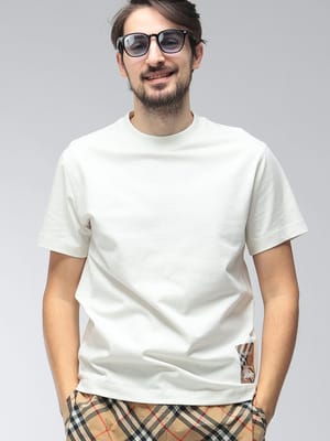 BURBERRY (バーバリー) メンズ Tシャツ 半袖 ロゴ チェック ラベル クルーネック Tシャツ BB81022541