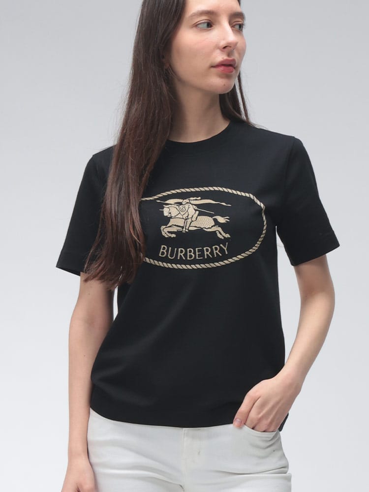BURBERRY (バーバリー) レディース Tシャツ 半袖 ロゴ 刺繍 ナイトスタンプ クルーネック Tシャツ BBL81116581