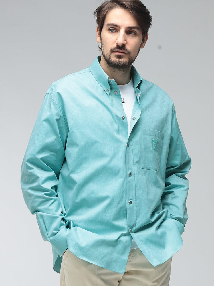 FENDI (フェンディ) メンズ シャツ 長袖 胸ロゴ ポケット ボタンダウン コットン カジュアル シャツ FDFS1296AVZD