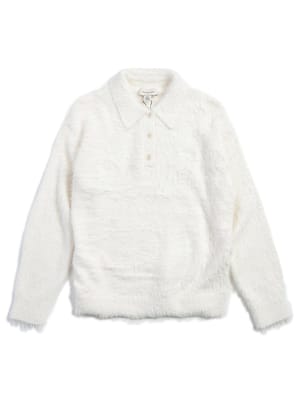 Calvin Klein (カルバンクライン) レディース ニットポロシャツ 長袖 ロゴ 刺繍 ファジーニット 襟付き ポロセーター CKLLV044E370G