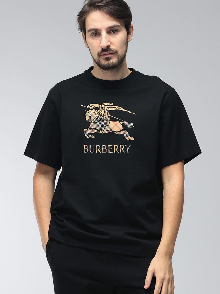 BURBERRY (バーバリー) メンズ Tシャツ 半袖 ロゴプリント チェック エクストリアンナイト クルーネック Tシャツ BB81190131