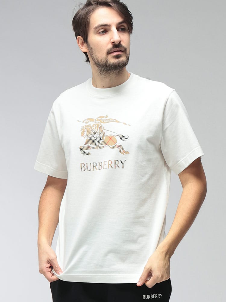 BURBERRY (バーバリー) メンズ Tシャツ 半袖 ロゴプリント チェック エクストリアンナイト クルーネック Tシャツ BB81190141