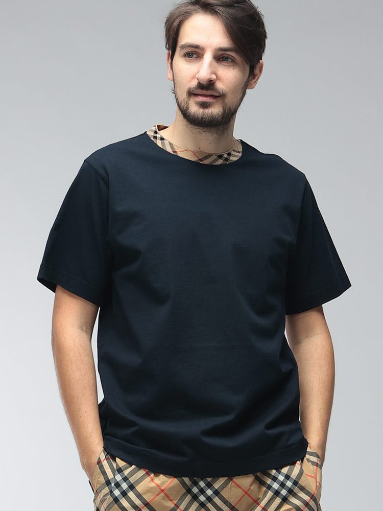 BURBERRY (バーバリー) メンズ Tシャツ 半袖 チェック切り替え クルー 