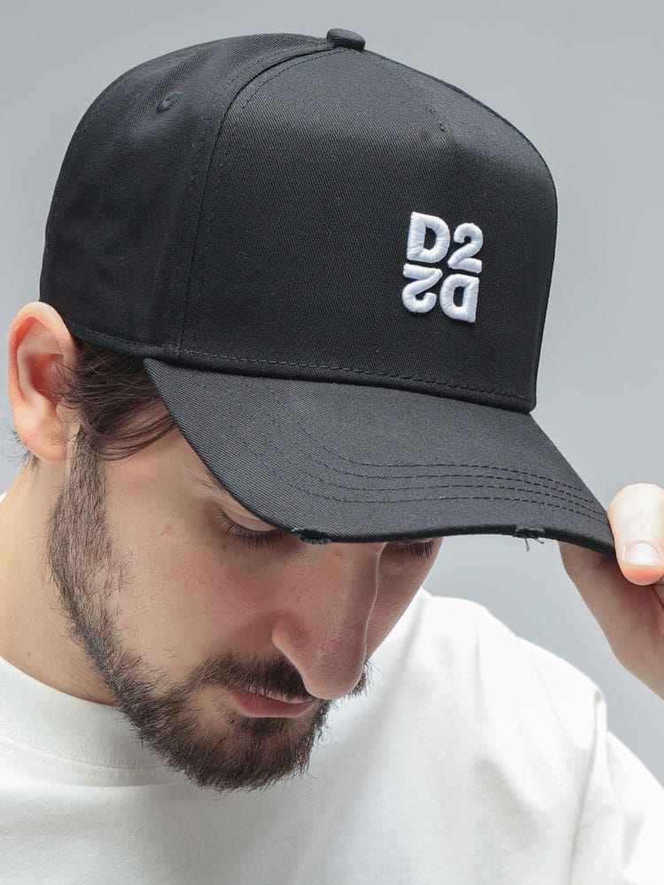 DSQUARED2 (ディースクエアード) メンズ キャップ ロゴ刺繍 ダメージ加工 コットン ベースボールキャップ D2BCM0964