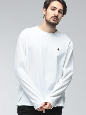 Calvin Klein (カルバンクライン) メンズ Tシャツ 長袖 ロゴ 刺繍 クルーネック コットン Tシャツ ロンT CKLV04RD247G