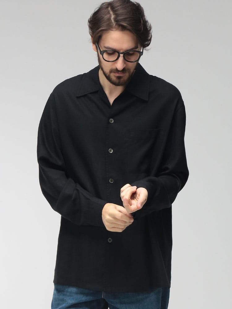 OUR LEGACY (アワーレガシー) メンズ シャツ 長袖 無地 ポケット Yシャツ Draping Black Lyocell OLM2262EDB