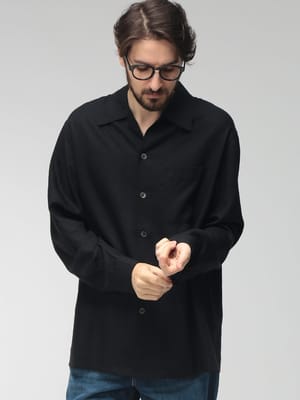 OUR LEGACY (アワーレガシー) メンズ シャツ 長袖 無地 ポケット Yシャツ Draping Black Lyocell OLM2262EDB