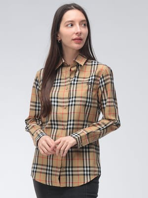 BURBERRY (バーバリー) レディース シャツ 長袖 ロゴ チェック柄 胸ポケット レギュラーカラー カジュアルシャツ BBL8119172