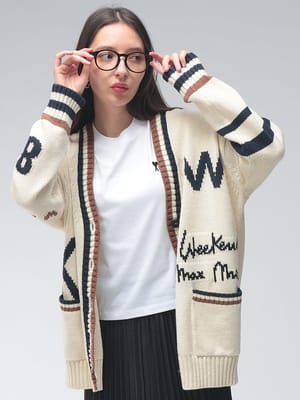 MAX MARA (マックスマーラ) レディース カーディガン 長袖 ロゴ Vネック ライン使い リブ コットン ニット カーデ BLASONE ブラゾーネ MXLBLASONE6