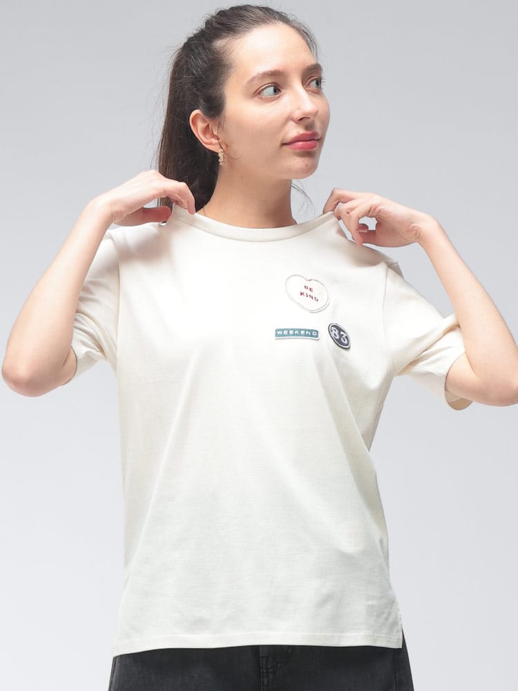 MAX MARA (マックスマーラ) レディース Tシャツ 半袖 ロゴ ワッペン クルーネック コットン カットソー WEST ウエスト MXLWEST6