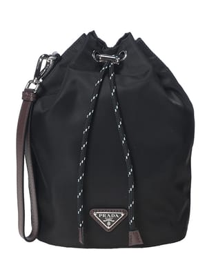 PRADA (プラダ) メンズ ポーチ トライアングル ロゴ スピードロック レザーストラップ ナイロン ハンドバッグ Re-Nylon PR2NE0672HEI