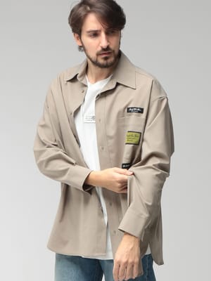 MM6 Maison Margiela (エムエムシックス メゾン マルジェラ) メンズ シャツ 長袖 ロゴ ワッペン ストレッチ ポケット オーバーサイズ シャツ MM6DT0040M35733