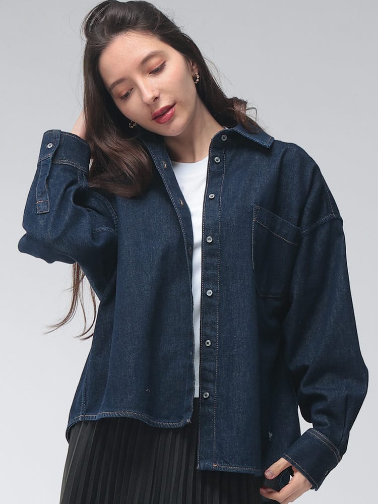 MAX MARA (マックスマーラ) レディース デニムシャツ 長袖 ロゴ ワンポイント ポケット デニム シャツ ジャケット FOGGIA フォッジャ MXLFOGGIA6