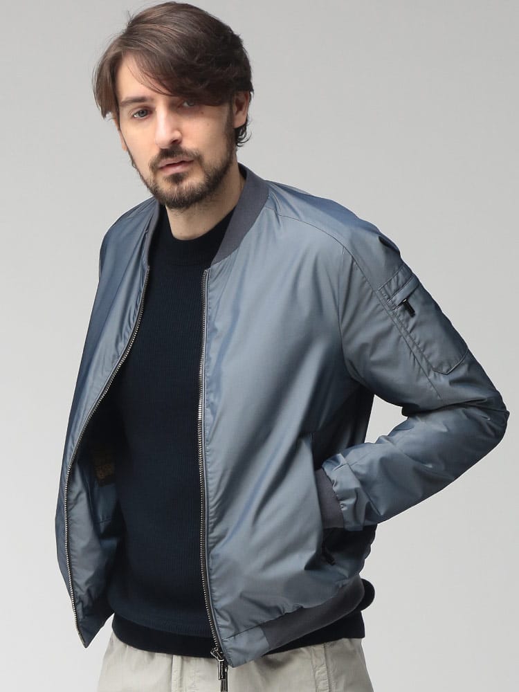 MOORER (ムーレー) メンズ ジャケット シャンブレー フルジップ ブルゾン MA-1 ボンバージャケット CORELLI-WK コレッリ MRCORELLIWK26S