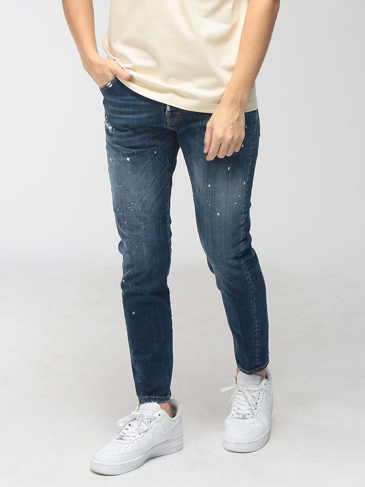DSQUARED2 (ディースクエアード) メンズ ジーンズ ダメージ ペイント  ボタンフライ デニムパンツ SLIM TWST D2LB1874S30664