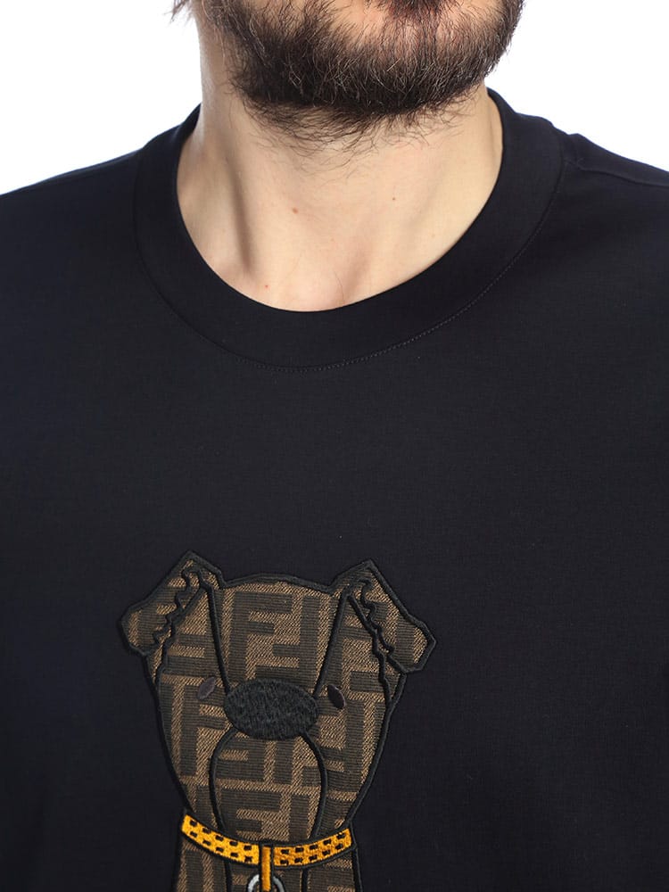 FENDI (フェンディ) メンズ Tシャツ 半袖 ロゴ ドッグ クルーネック 