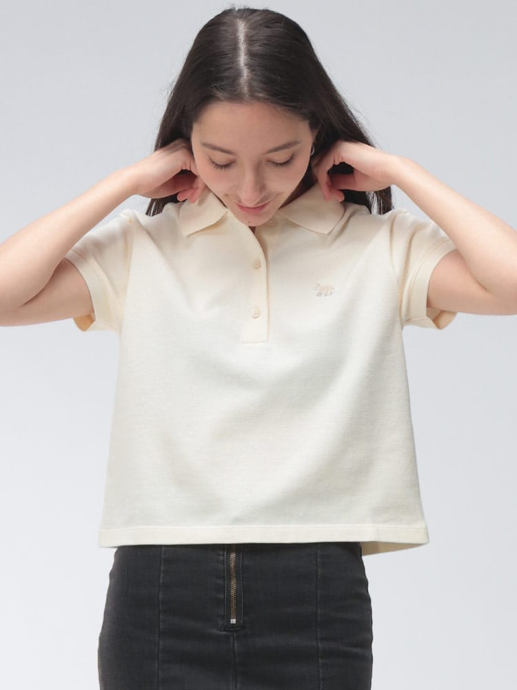 Maison Kitsune (メゾン キツネ) レディース ポロシャツ 半袖 ロゴ ワンポイント クロップド丈 ポロシャツ BABY FOX CROPPED KNLW00204KP0001