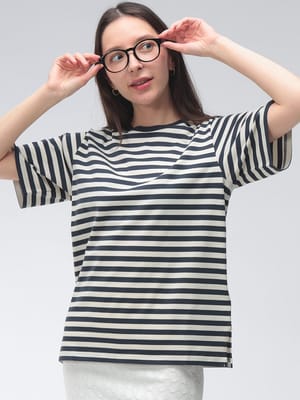 【2BUY10%OFF】MAX MARA (マックスマーラ) レディース Tシャツ 半袖 ロゴ ワンポイント ボーダー クルーネック コットン カットソー VENACO ヴェナコ MXLVENACO6