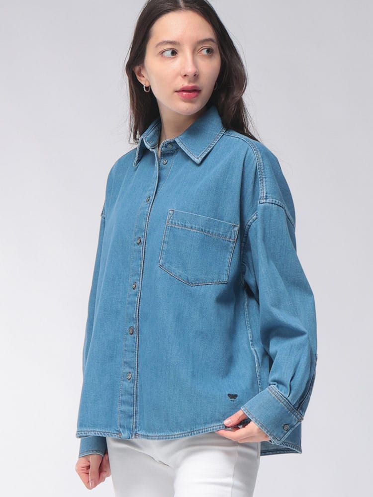 WEEKEND MAX MARA (ウィークエンド マックスマーラ) レディース シャツ 長袖 ショート丈 ワンポケット デニム シャツ MXLFOGGIA6