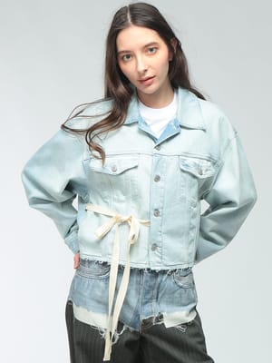 MM6 Maison Margiela (エムエムシックス メゾン マルジェラ) レディース デニムジャケット サイドリボン カットオフ ショート ジャケット MM6LS52AM0340