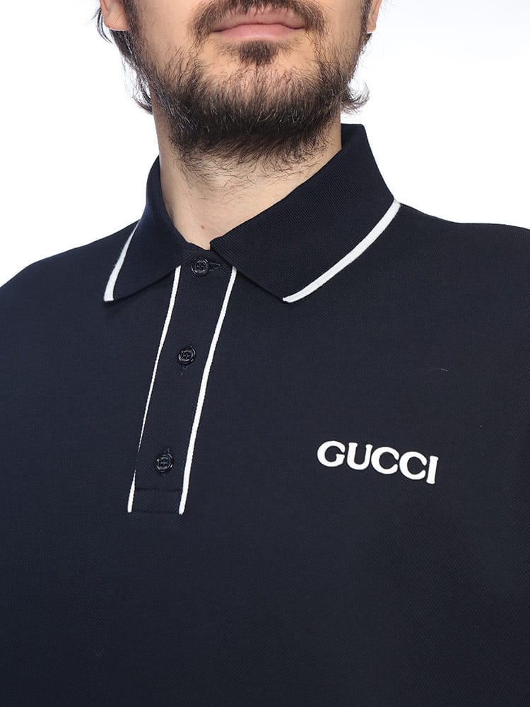 GUCCI (グッチ) メンズ ポロシャツ 半袖 胸ロゴ ライン シャツ 