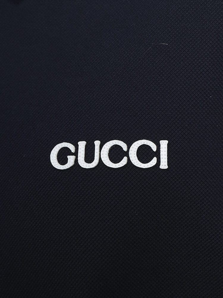 GUCCI (グッチ) メンズ ポロシャツ 半袖 胸ロゴ ライン シャツ 