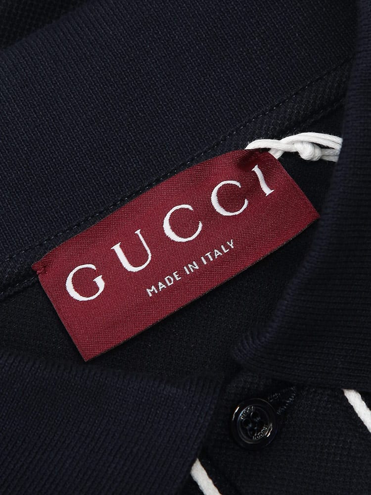 GUCCI (グッチ) メンズ ポロシャツ 半袖 胸ロゴ ライン シャツ 