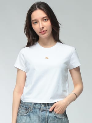 【2BUY10%OFF】Maison Kitsune (メゾン キツネ) レディース Tシャツ 半袖 BABY FOX BABY キツネワンポイント クロップド カットソー KNLW00111KJ7026