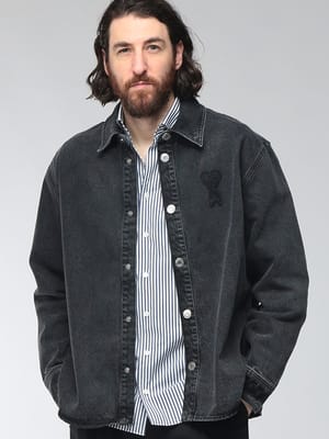AMI PARIS (アミパリス) メンズ デニムシャツ ジャケット デニムシャツ ブルゾン スナップボタン ウォッシュ加工 AMUJK897DE0124