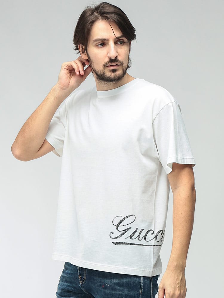 GUCCI (グッチ) メンズ Tシャツ 半袖 コットン100％ スクリプトロゴ 