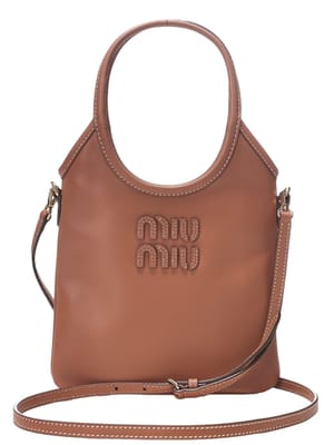 MIU MIU (ミュウミュウ) レディース ハンドバッグ ソフティ レザー ロゴ ステッチ パッチポケット リネン ファブリック ライニング バッグ MIU5BA2812CRW
