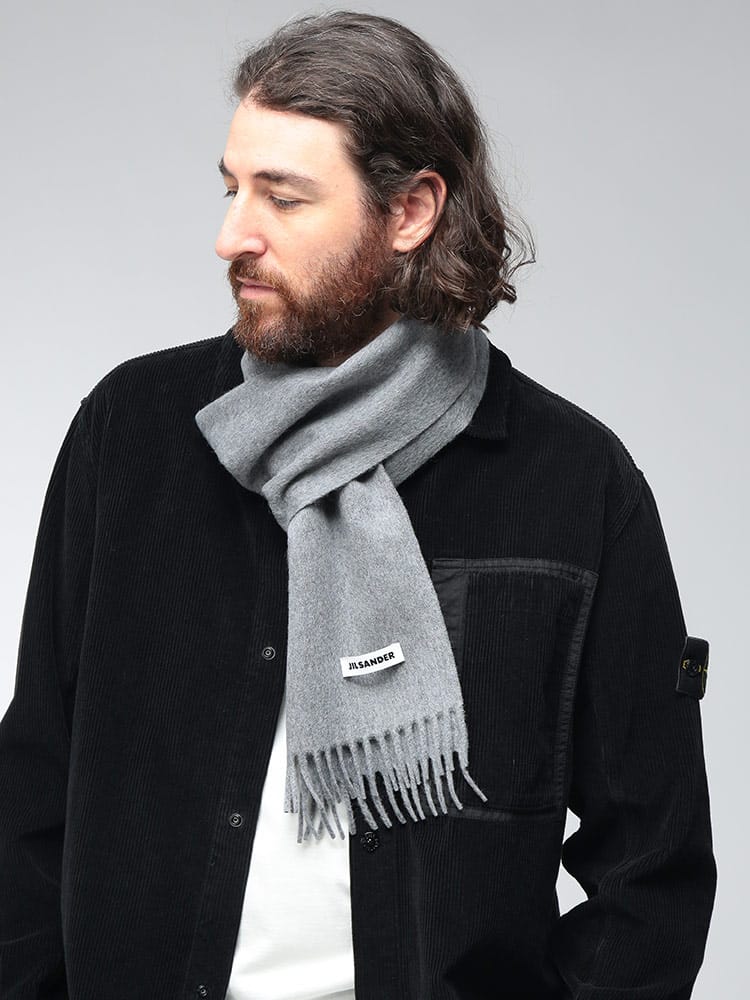 JIL SANDER (ジルサンダー) メンズ マフラー カシミヤ混 フリンジ 無地 ナローマフラー JLTE0115J40366