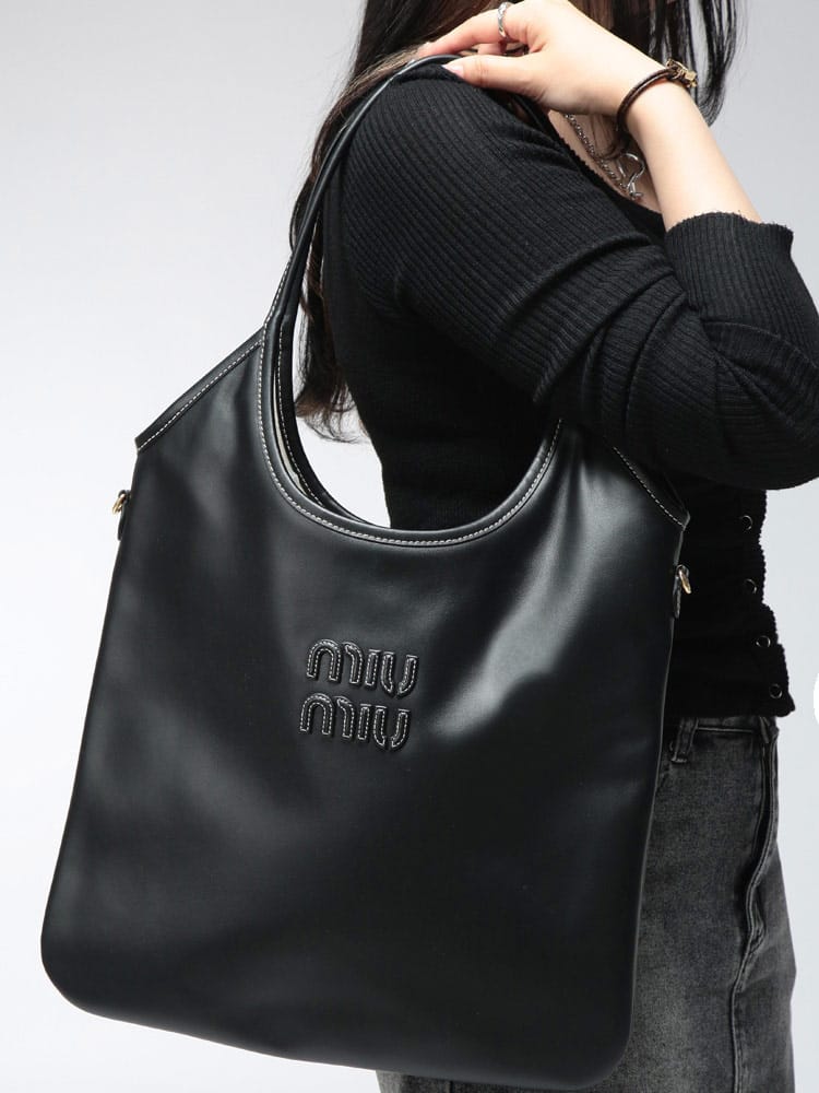 MIU MIU (ミュウミュウ) レディース バッグ IVY レザー トートバッグ ロゴ ファブリックライニング MIU5BG2312CRW