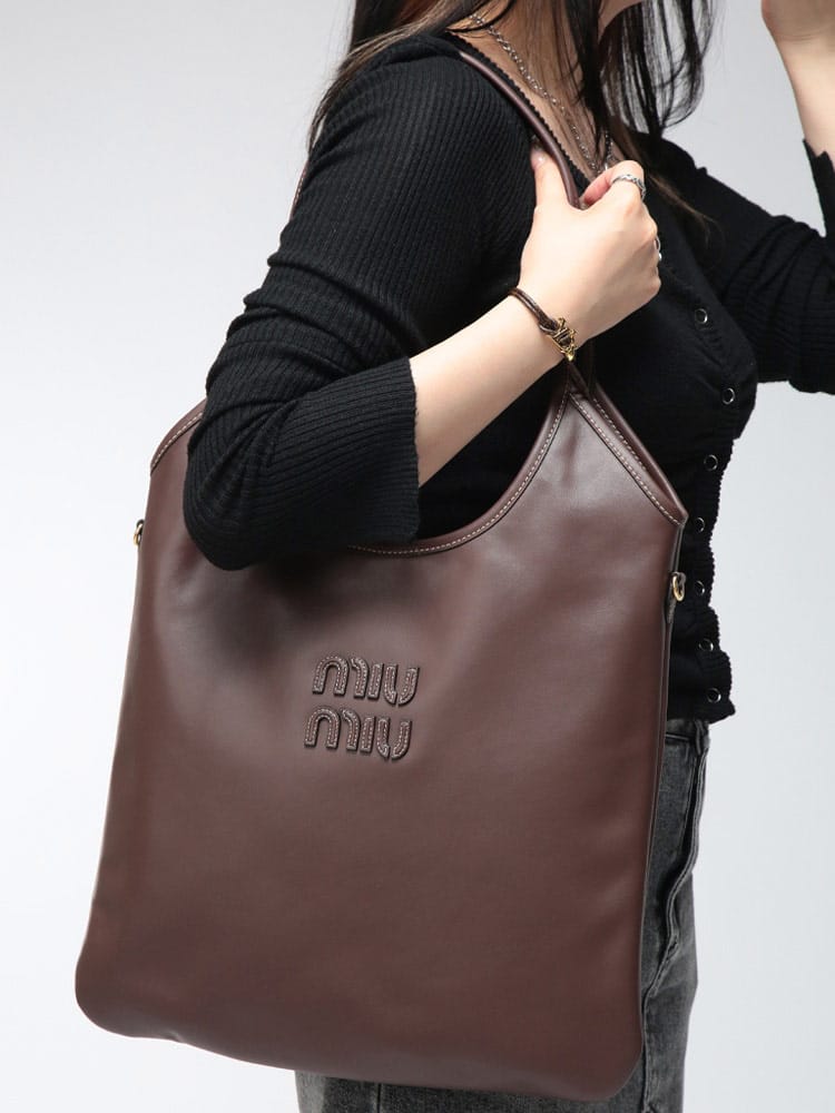 MIU MIU (ミュウミュウ) レディース バッグ IVY レザー トートバッグ ロゴ ファブリックライニング MIU5BG2312CRW