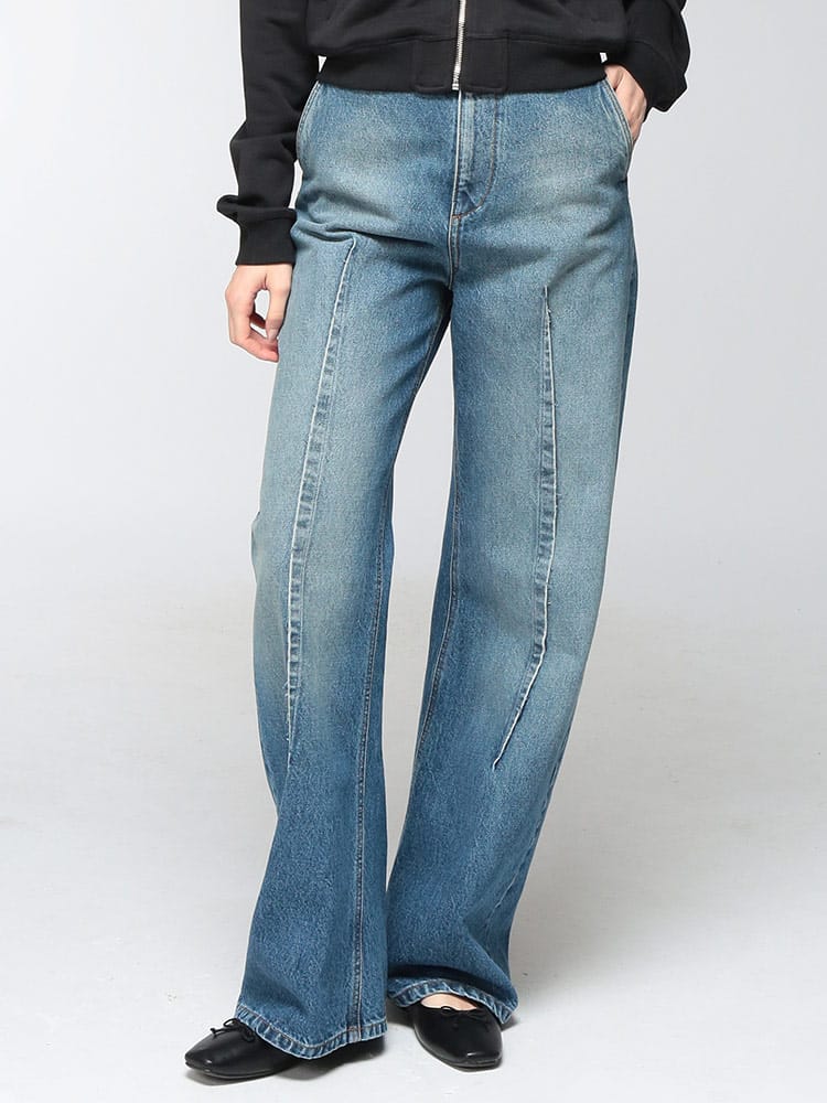 MM6 Maison Margiela (エムエムシックス メゾン マルジェラ) レディース ボトムス バレルレッグ ジーンズ デニムパンツ カットオフシーム ジップフライ MM6LS52KA0567