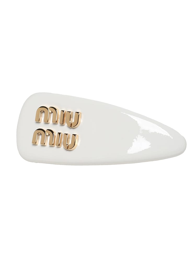 MIU MIU (ミュウミュウ) レディース ヘアバレッタ パテントレザー ロゴ ヘアクリップ
