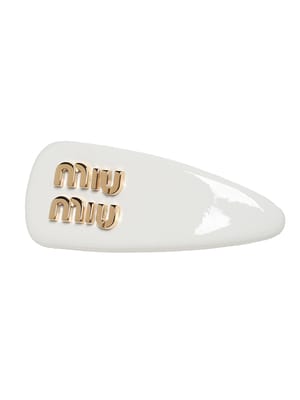 MIU MIU (ミュウミュウ) レディース ヘアバレッタ パテントレザー ロゴ ヘアクリップ