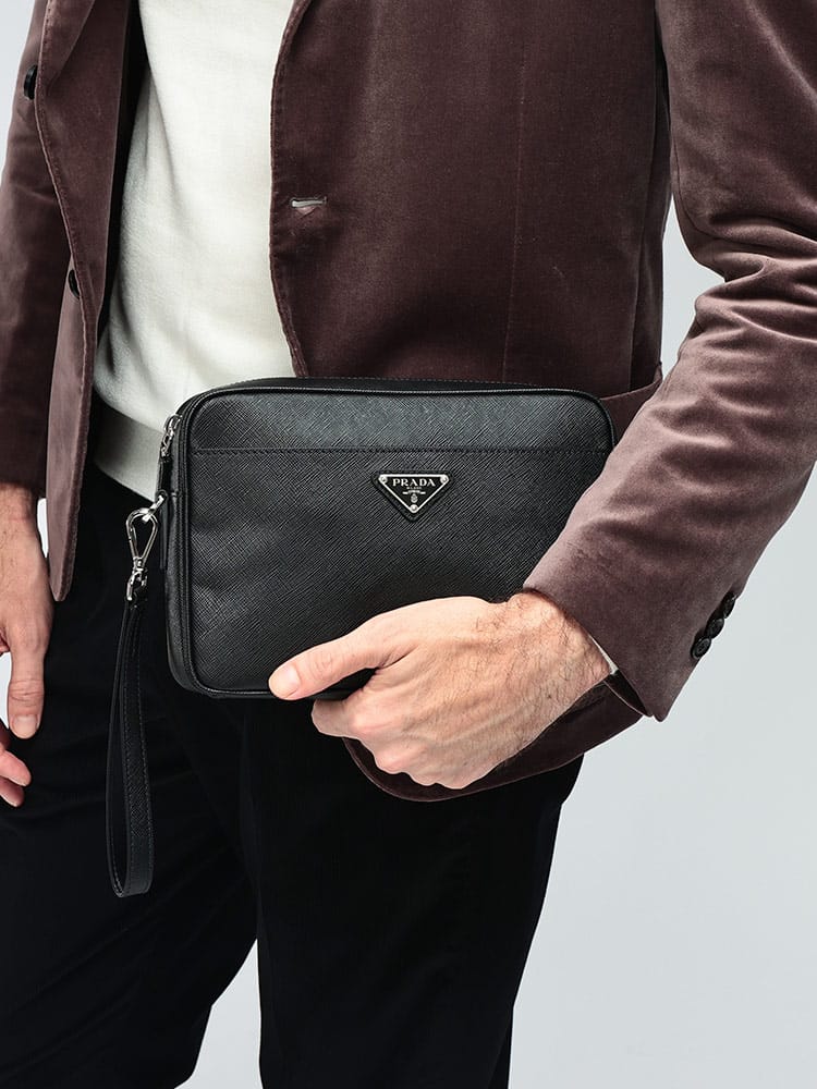 PRADA (プラダ) メンズ ショルダーバッグ サフィアーノレザー メタルロゴ ショルダーストラップ付 2WAYバッグ PR2VH2109Z2