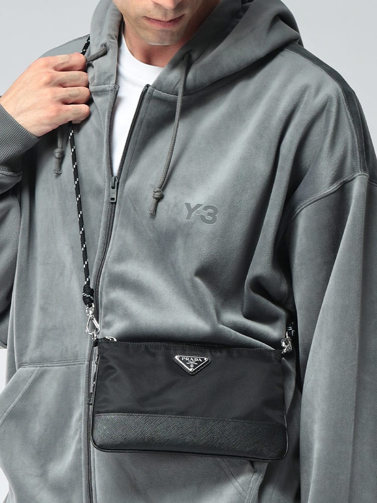 PRADA (プラダ) メンズ ショルダーバッグ ナイロン×レザー ロゴ スピードロック ストラップ付 マルチポーチ PR2ZT0732DMH