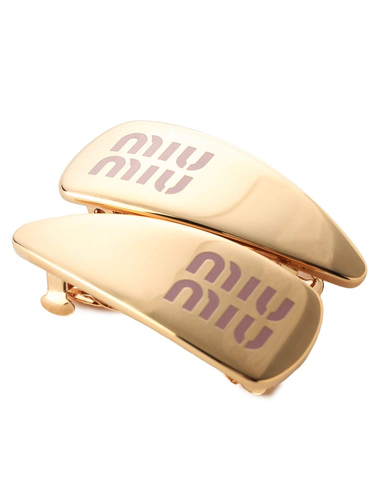 MIU MIU (ミュウミュウ) レディース ヘアクリップ エナメルメタル ロゴ ヘアクリップ2個セット MIU5IF1732F6T