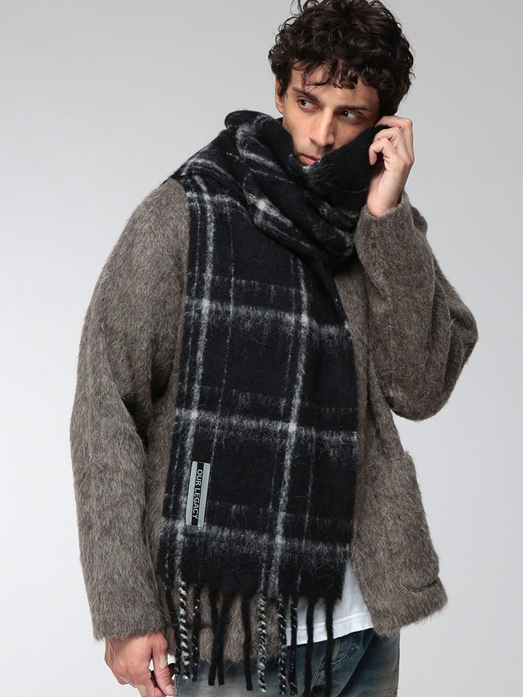 OUR LEGACY (アワーレガシー) メンズ マフラー Black Fuzzy Alpaca Check ブラックファジー アルパカ チェック ロングスカーフ OLA4248EBF