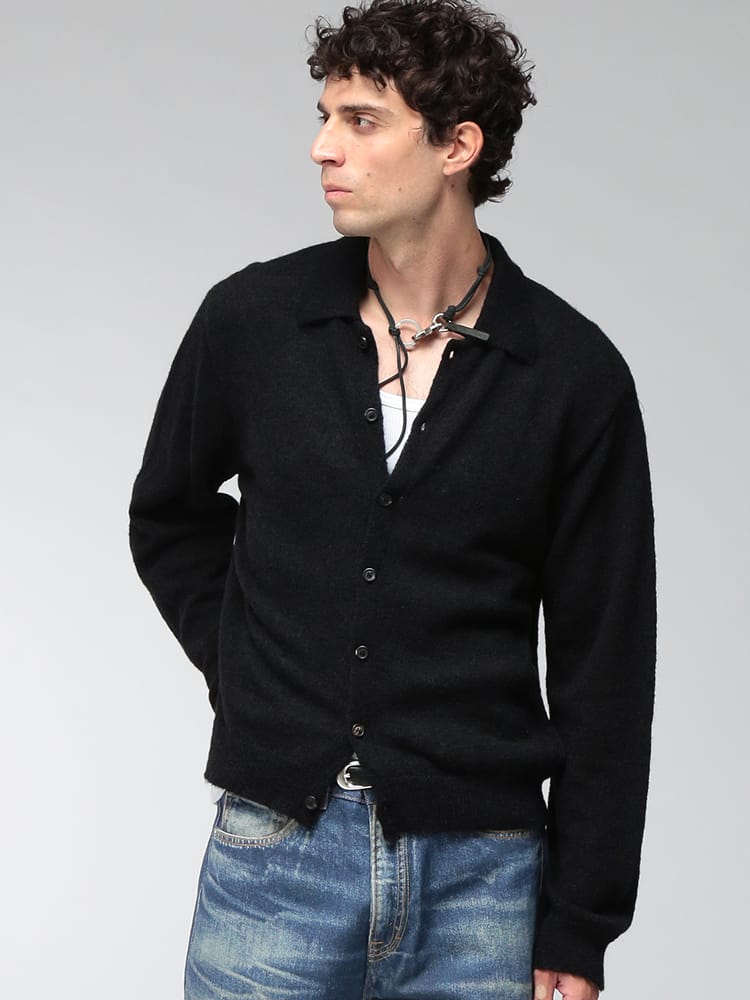 OUR LEGACY (アワーレガシー) メンズ ニットシャツ 長袖 アルパカ混 ニット シャツ Black Fuzzy Alpaca OLM4213ECFSE
