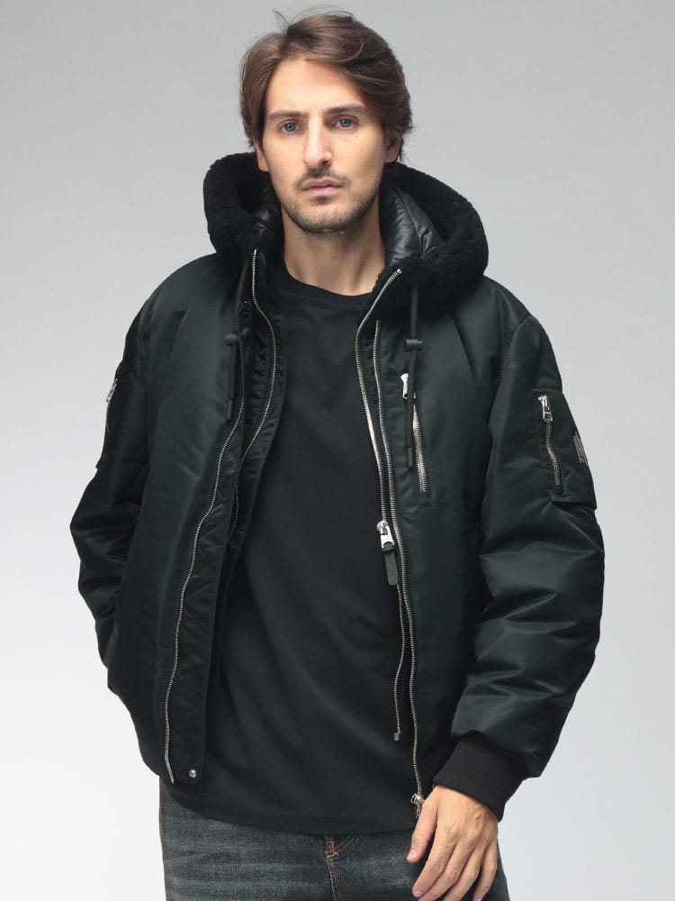 MACKAGE (マッカージュ) メンズ ダウンジャケット フライトジャケット 撥水 耐水 レイヤードフード ジップ AUGUST MKGAUGUSTZ6