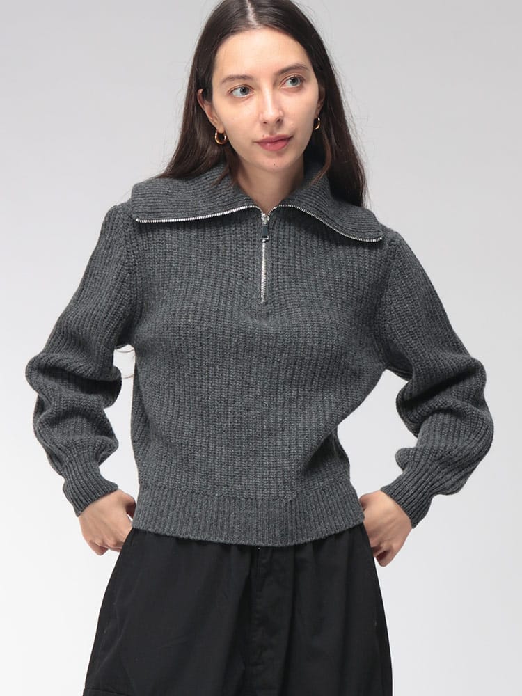 WEEKEND MAX MARA (ウィークエンド マックスマーラ) レディース ニット 長袖 ウール コブナッツステッチ編み メタルハーフジップ ハイネック ニットセーター MXLLASER6