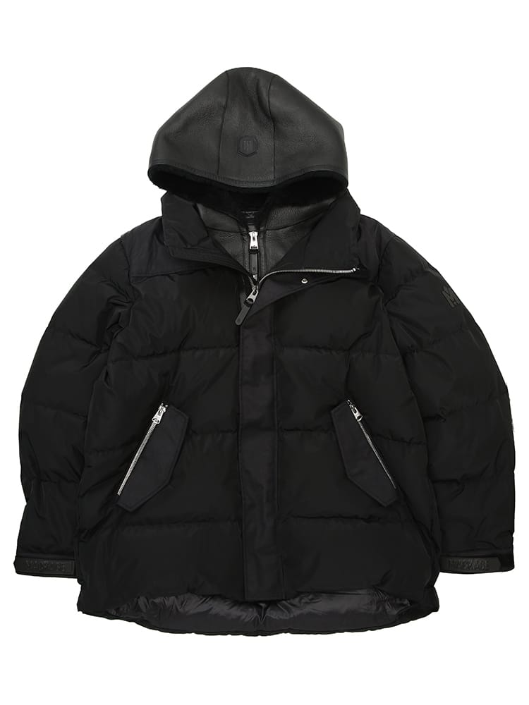 MACKAGE (マッカージュ) メンズ ダウンジャケット ムートン ダックダウン フェザー スタンドカラー レイヤードデザイン ブルゾン RILEY MKGRILEYZ6