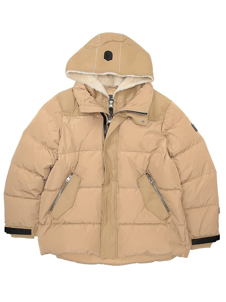 MACKAGE (マッカージュ) メンズ ダウンジャケット ムートン ダックダウン フェザー スタンドカラー レイヤードデザイン ブルゾン RILEY MKGRILEYZ6