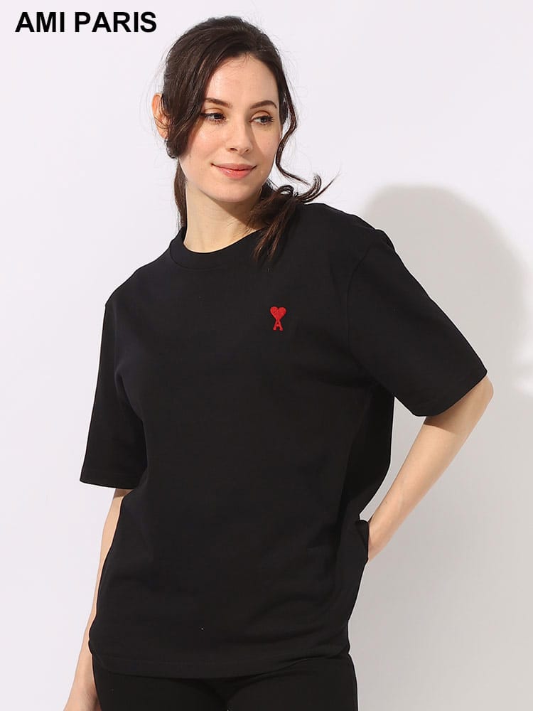 AMI PARIS (アミパリス) オーガニックコットン ロゴ刺繍 クルーネック 半袖 Tシャツ AMLBFUTS005726