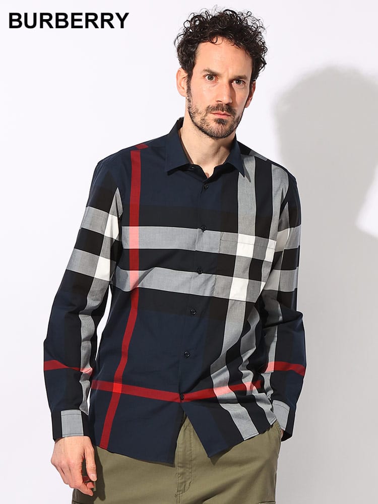 BURBERRY (バーバリー) オーガニックコットン 総柄チェック レギュラーカラー 長袖 シャツ BBSOMERTON4 ブランド メンズ 男性 トップス