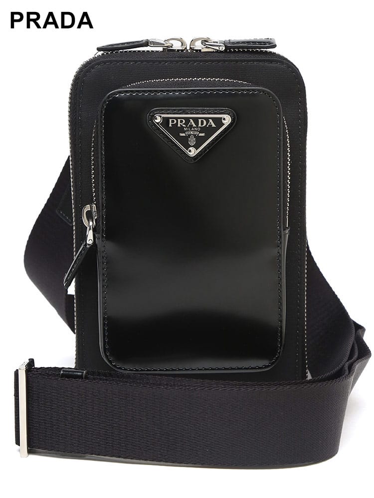 PRADA (プラダ) レザー＆ナイロン ロゴプレート スマートフォンケース 